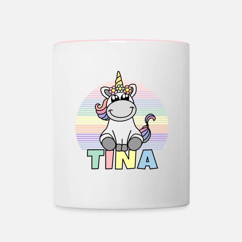 Tina Einhorn Name - Tasse zweifarbig - Weiß/Pink