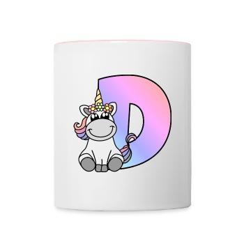 Licorne Lettre D - Mug contrasté - blanc/rose - Devant