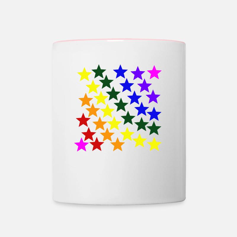 Sterne Regenbogen Geschenkidee bunt farbenfroh - Tasse zweifarbig - Weiß/Pink