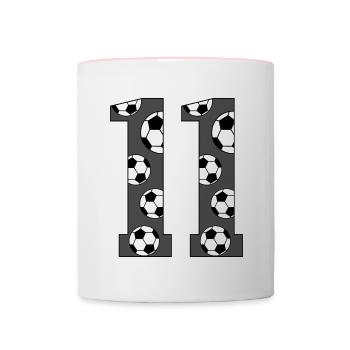 11 Anniversaire Football Gris - Mug contrasté - blanc/rose - Devant