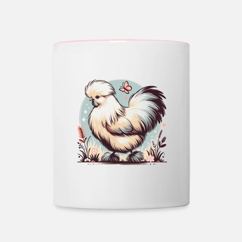 Silkie Chicken Fluffy Poulet Soyeux - Mug contrasté - blanc/rose