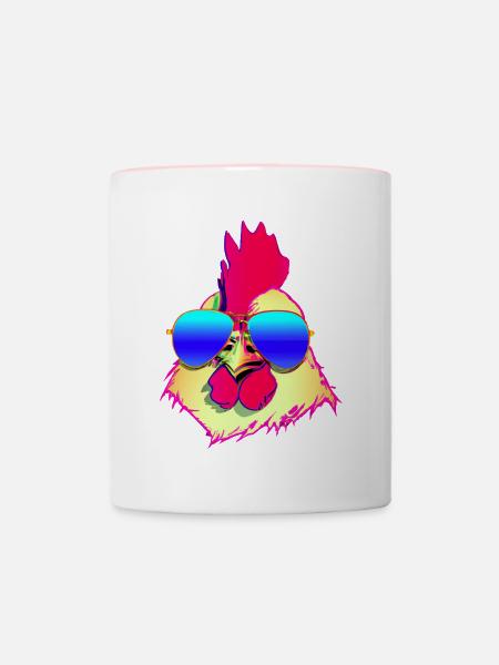 Cooler Hahn mit Sonnenbrille - Tasse zweifarbig - Weiß/Pink