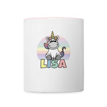 Nom de la licorne Lisa - Mug contrasté - blanc/rose - Devant