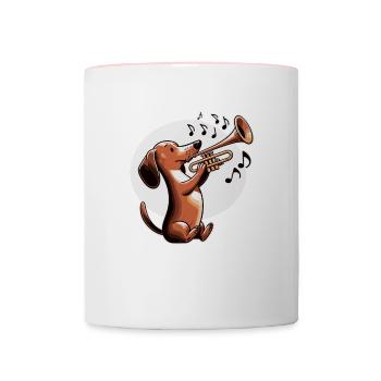 Dachshund playing Trumpet - Contrasting Mug - white/pink - Front