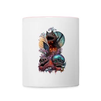 Motif monstre « Il y a quelque chose dans la brousse » - Mug contrasté - blanc/rose - Devant