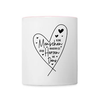 Kleine Menschen brauchen so große Herzen wie Deins - Tasse zweifarbig - Weiß/Pink - Vorne