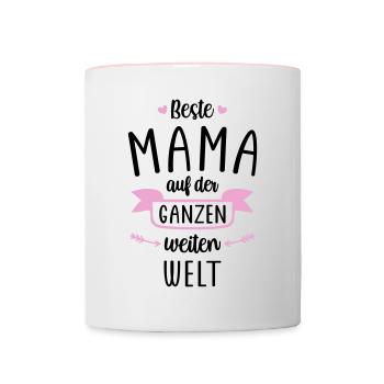 Muttertag Beste Mama auf der ganzen weiten Welt ro - Tasse zweifarbig - Weiß/Pink - Vorne