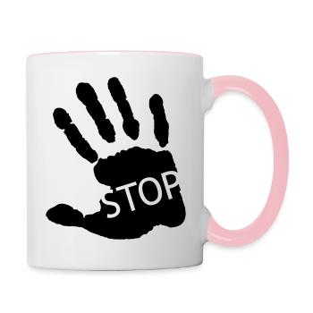 Stopp Gewalt - Tasse zweifarbig - Weiß/Pink - Rechts