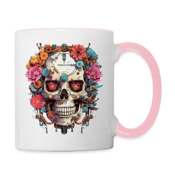 Cyborg Skull Robot Android Sugar Skull - Contrasting Mug - white/pink - Right