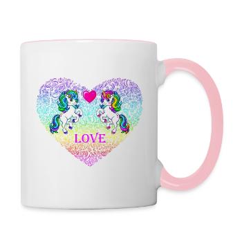 Einhorn Paar Herz Liebe Valentinstag 2022 - Tasse zweifarbig - Weiß/Pink - Rechts