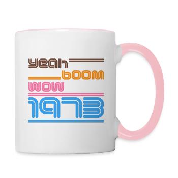 Year of birth Shirt Retro yes Boom Wow 1973 - Contrasting Mug - white/pink - Right
