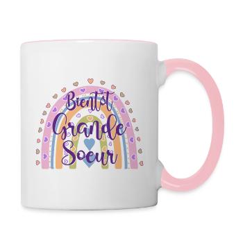 Annonce grossesse grande sœur fille future sœur - Mug contrasté - blanc/rose - Droite