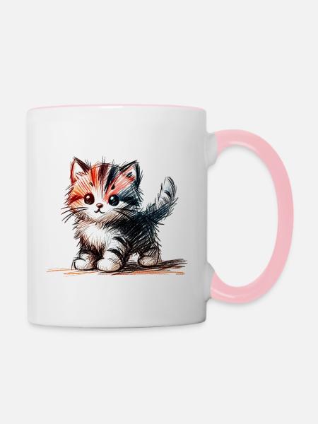 Kätzchen - Tasse zweifarbig - Weiß/Pink