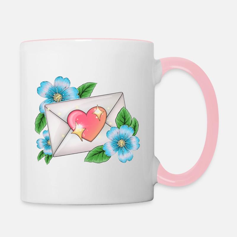 envelope with flowers - Contrasting Mug - white/pink