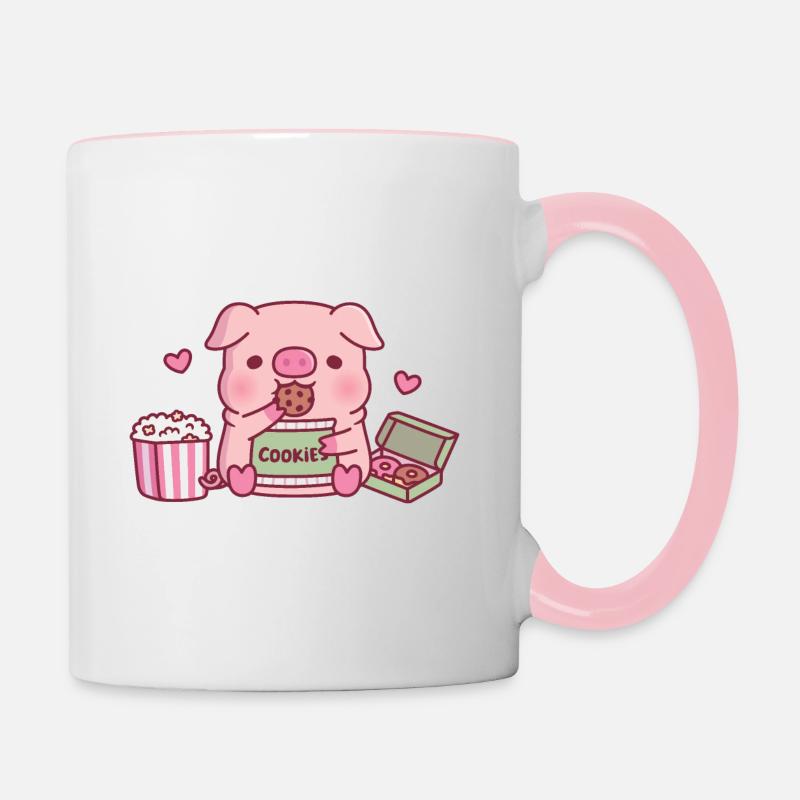 Mignon cochon grignotant des biscuits - Mug contrasté - blanc/rose