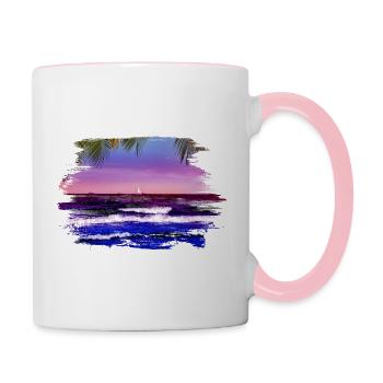 coucher de soleil sur la mer sous les palmiers - Mug contrasté - blanc/rose - Droite