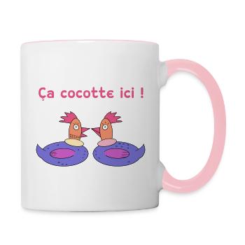 Histoire de poules - Mug contrasté - blanc/rose - Droite