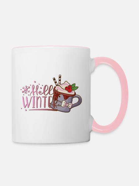 Cocoa winter xmas Weihnachten christmas Kakao - Tasse zweifarbig - Weiß/Pink