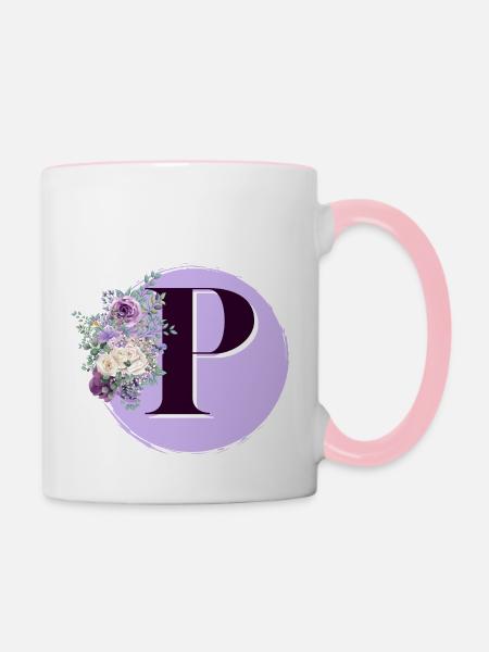 Buchstabe P Blumenkrone - Tasse zweifarbig - Weiß/Pink