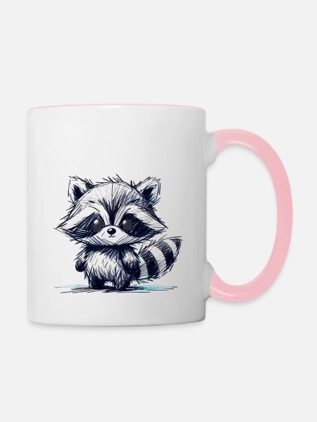 Waschbärchen - Tasse zweifarbig - Weiß/Pink