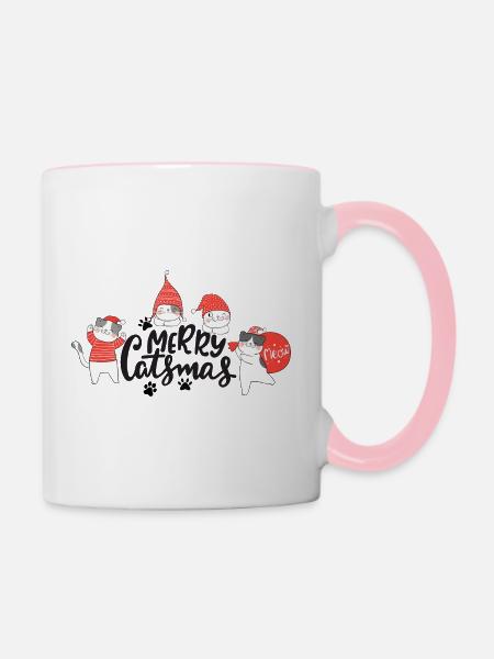 Lustige Weihnachtskatzen - Tasse zweifarbig - Weiß/Pink