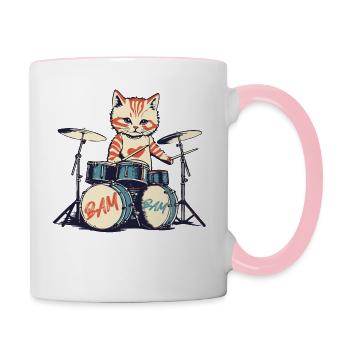 Retro Kitten Mignon Cat Bam Batteur Design Vintage - Mug contrasté - blanc/rose - Droite