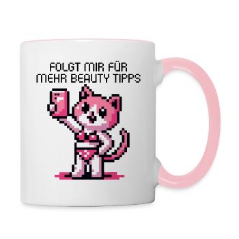 SELFIE INFLUENCER RETRO GAMING PIXELART KATZE - Tasse zweifarbig - Weiß/Pink - Rechts