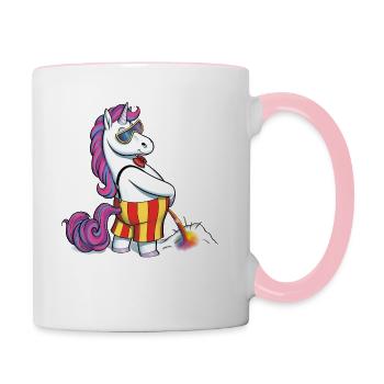 Einhornpipi pinkelndes Einhorn - Tasse zweifarbig - Weiß/Pink - Rechts