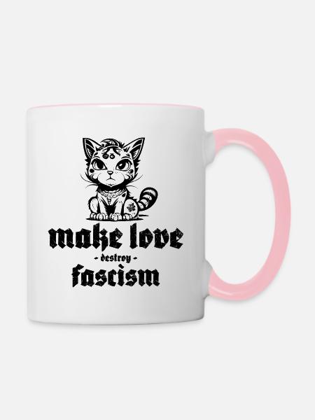 make love destroy fascism - Tasse zweifarbig - Weiß/Pink