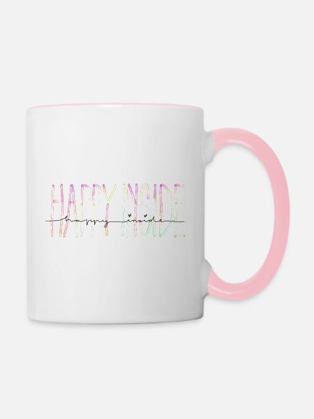 happy inside - Tasse zweifarbig - Weiß/Pink
