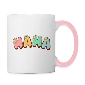 Mom retro design in bubblegum style as a gift - Contrasting Mug - white/pink - Right