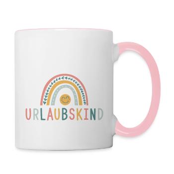 Urlaubskind - Regenbogen - Tasse zweifarbig - Weiß/Pink - Rechts