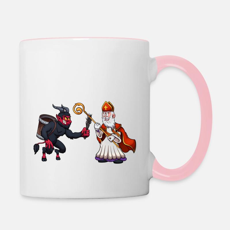 Saint Nicolas VS Krampus - Mug contrasté - blanc/rose