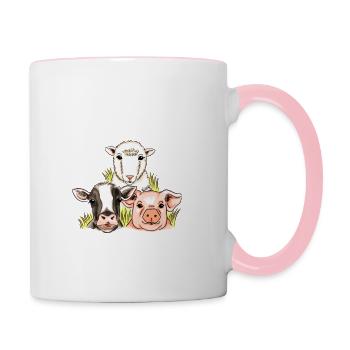 Juste une fille qui aime les animaux. Vache Mouton Cochon - Mug contrasté - blanc/rose - Droite