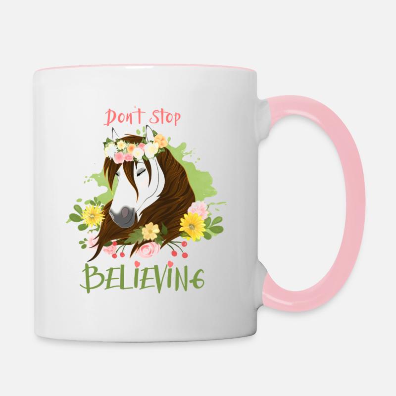 "Sel" - Don't stop believing - Tasse zweifarbig - Weiß/Pink