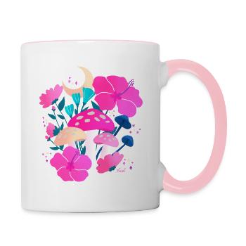 Mushrooms and Hibiscus Dreams Pink - Contrasting Mug - white/pink - Right