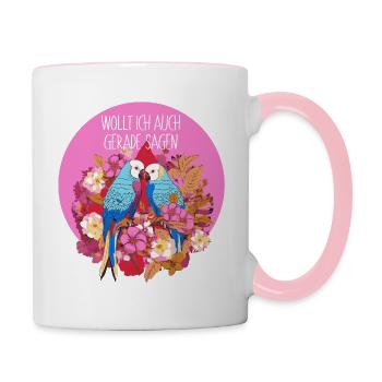 DESIGN DE PERROQUET EXOTIQUE FLORAL + DRÔLE DICTON - Mug contrasté - blanc/rose - Droite