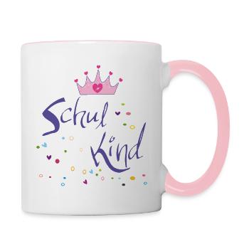 Schulkind mit Krone - Tasse zweifarbig - Weiß/Pink - Rechts