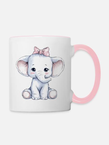 Süßer Baby Elefant - Tasse zweifarbig - Weiß/Pink