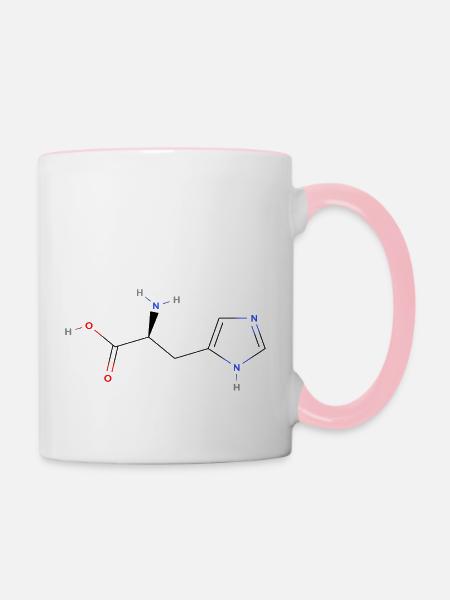 Histidin Molekül - Farbige Strukturformel - Tasse zweifarbig - Weiß/Pink