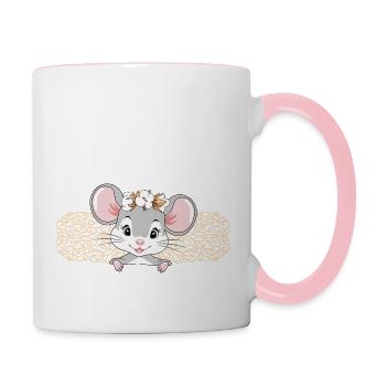 Mignon jeter un coup d’œil petite dame souris avec couronne - Mug contrasté - blanc/rose - Droite