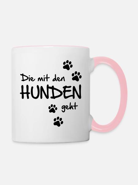 Die mit den Hunden geht - Tasse zweifarbig - Weiß/Pink