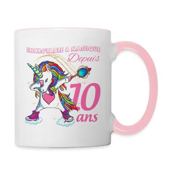 Incroyable et magique Depuis 10 ans Licorne - Mug contrasté - blanc/rose - Droite