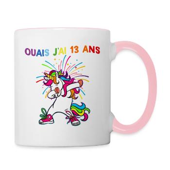 Ouais J'ai 13 Ans Humour Licorne - Mug contrasté - blanc/rose - Droite