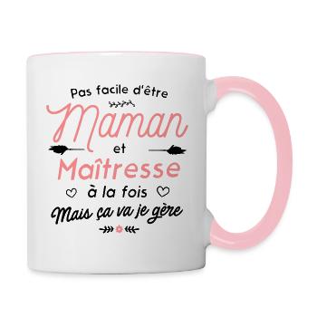 Maman et maîtresse - ca va je gére ! - Mug contrasté - blanc/rose - Droite