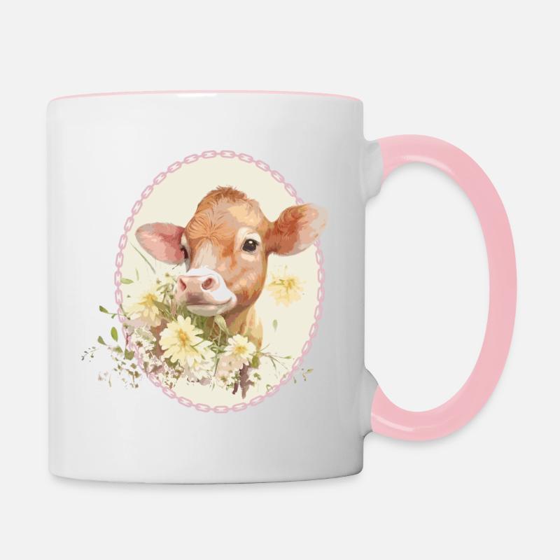 Veau charmant - Mug contrasté - blanc/rose