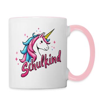 SCHULKIND Einhorn Shirt Geschenk zur Einschulung - Tasse zweifarbig - Weiß/Pink - Rechts