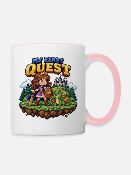 My First Quest – 16-Bit Prinzessin & Drache - Tasse zweifarbig - Weiß/Pink