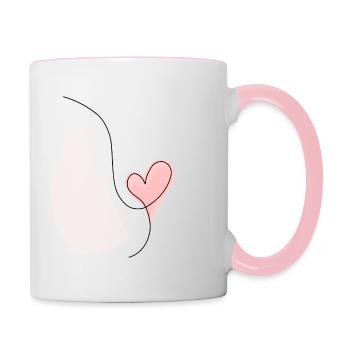 Abstrakte Herzlinienzeichnung - Tasse zweifarbig - Weiß/Pink - Rechts