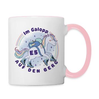 ALPENÜBERQUERUNG E5 mit KIND: Wander - Einhorn - Tasse zweifarbig - Weiß/Pink - Rechts